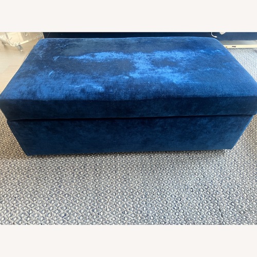 Used CB2 Movie Storage Blue Velvet Ottoman for sale on AptDeco