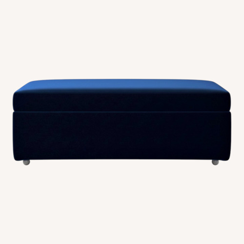 Used CB2 Movie Storage Blue Velvet Ottoman for sale on AptDeco