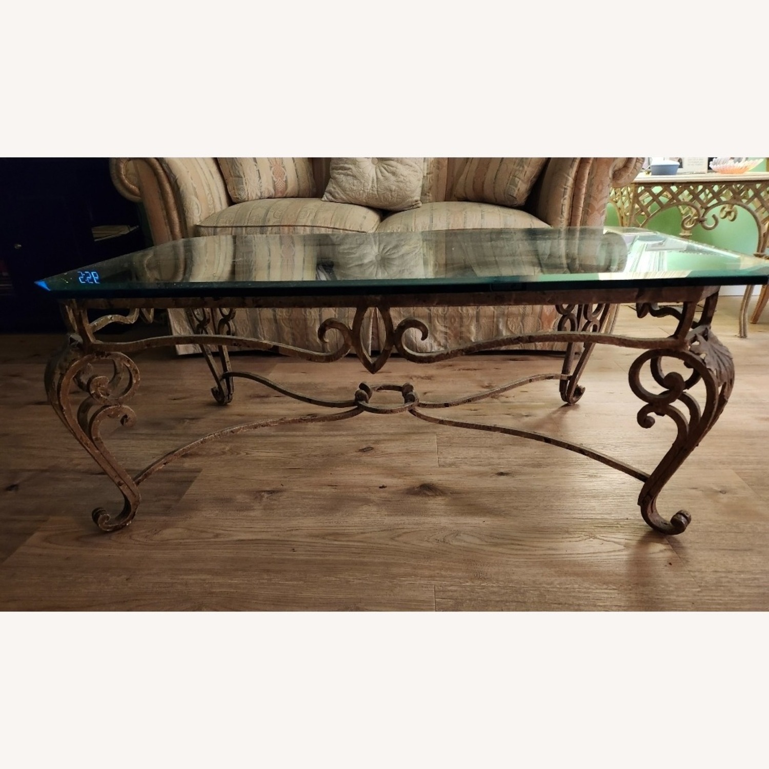 Glass Coffee Table with Iron Gold Leaf Motif - image-1