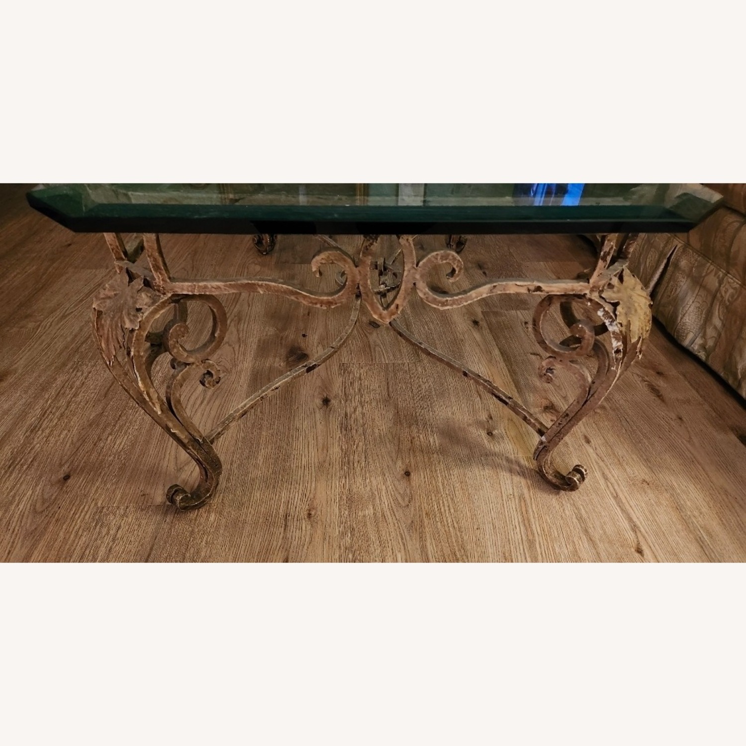 Glass Coffee Table with Iron Gold Leaf Motif - image-2