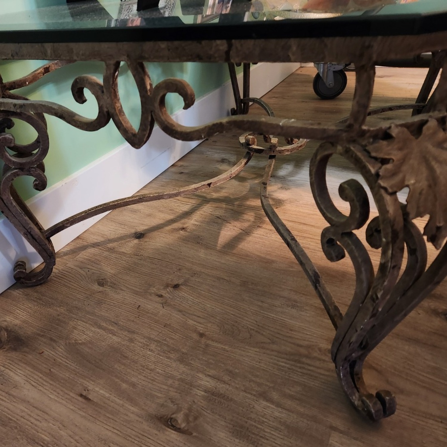 Glass Coffee Table with Iron Gold Leaf Motif - image-4