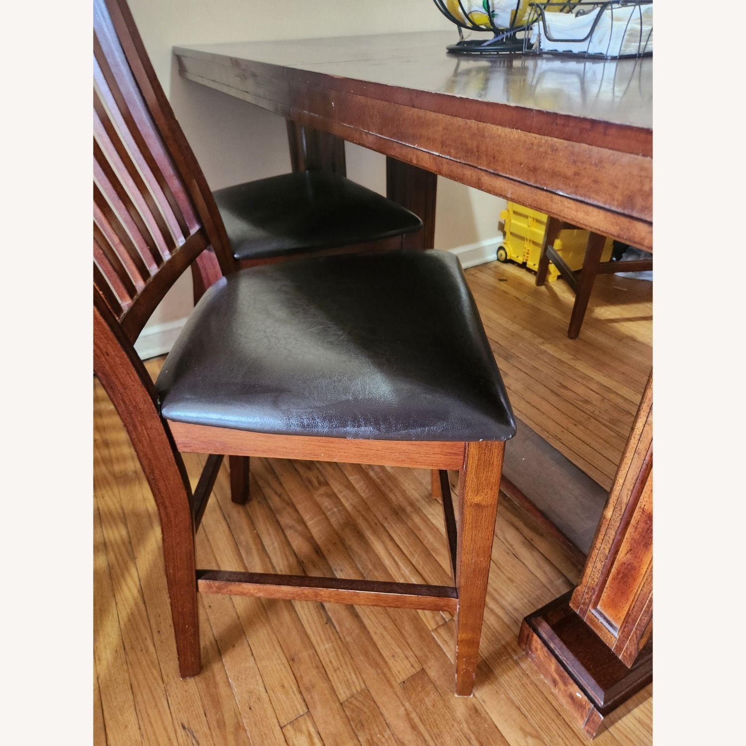 Dark Brown Wood Dining Table & 4 Chairs - image-3