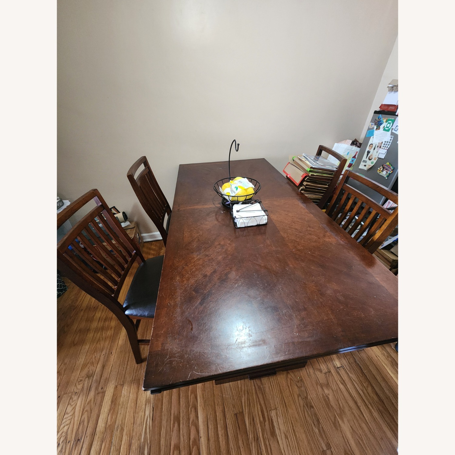 Dark Brown Wood Dining Table & 4 Chairs - image-1
