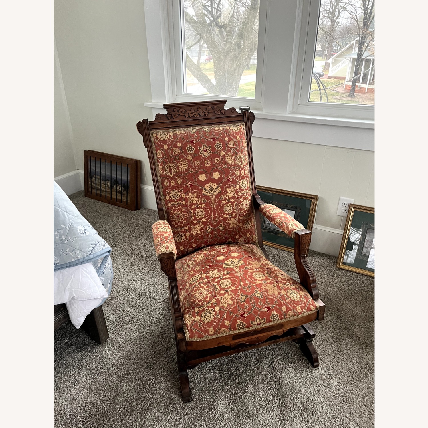 Vintage/Antique Red Wood Accent Chair - image-1