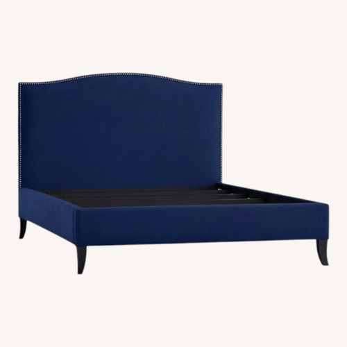 Used Crate & Barrel Colette Blue Suede Queen Bed for sale on AptDeco