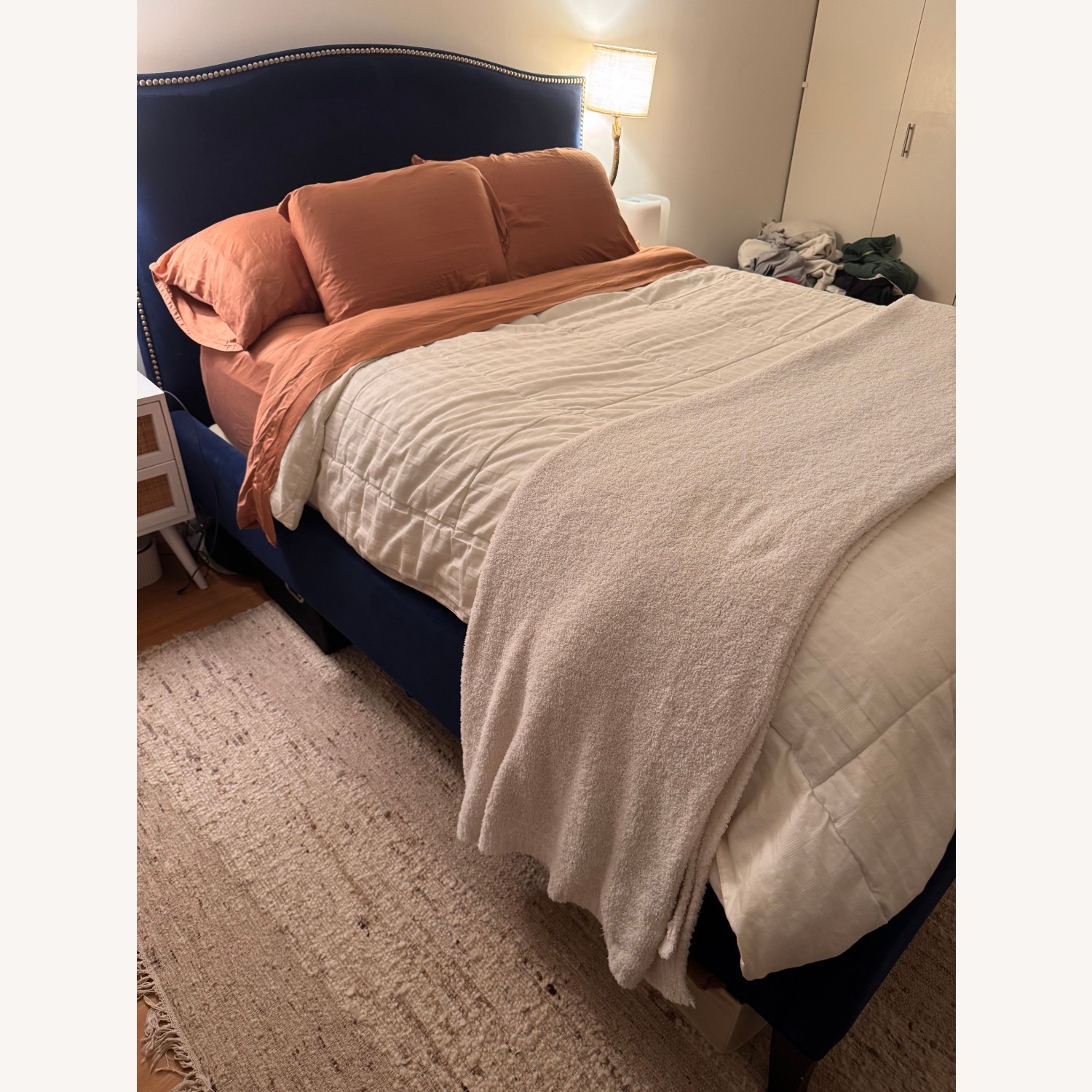 Crate & Barrel Colette Blue Suede Queen Bed - image-2