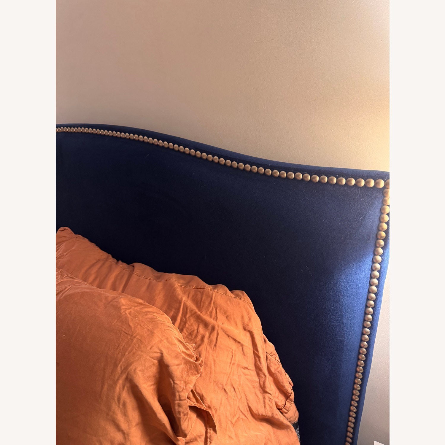 Crate & Barrel Colette Blue Suede Queen Bed - image-3