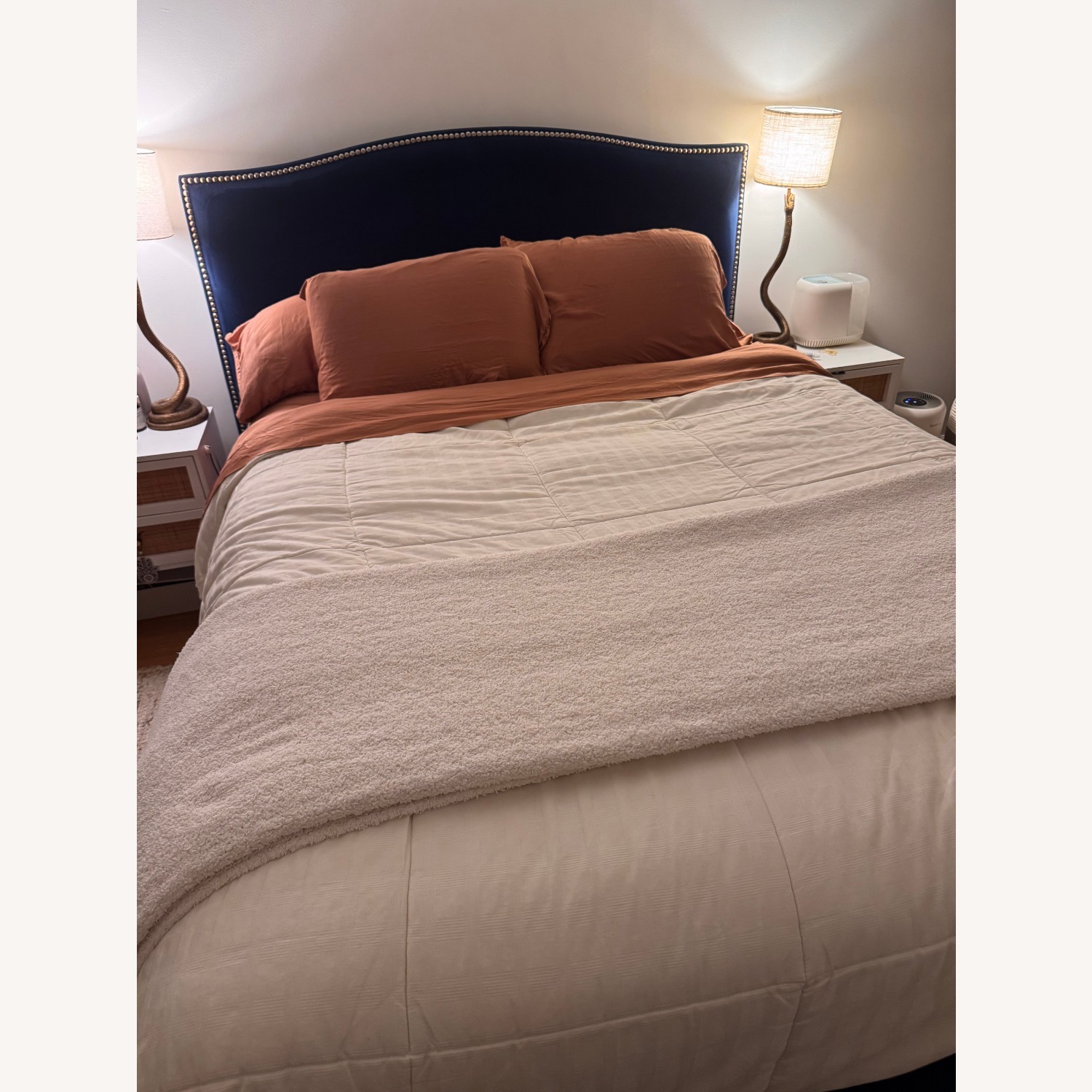 Crate & Barrel Colette Blue Suede Queen Bed - image-1