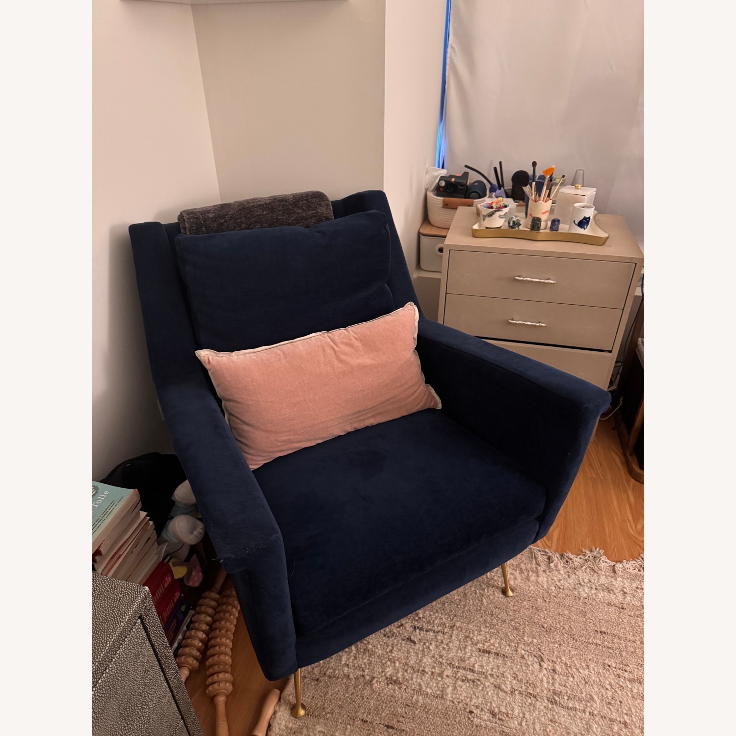 West Elm Carlo Blue Velvet Armchair - image-1