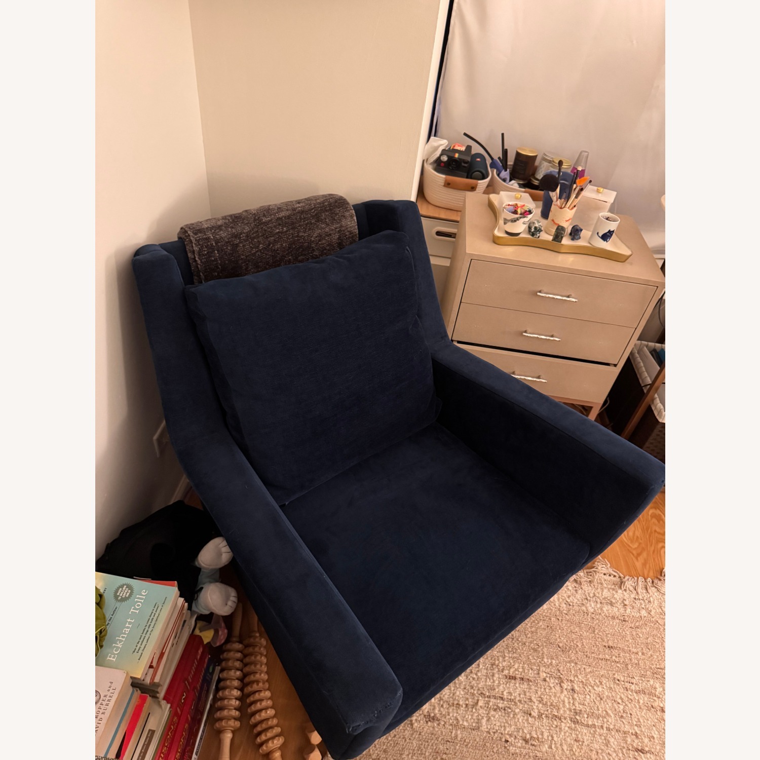 West Elm Carlo Blue Velvet Armchair - image-3