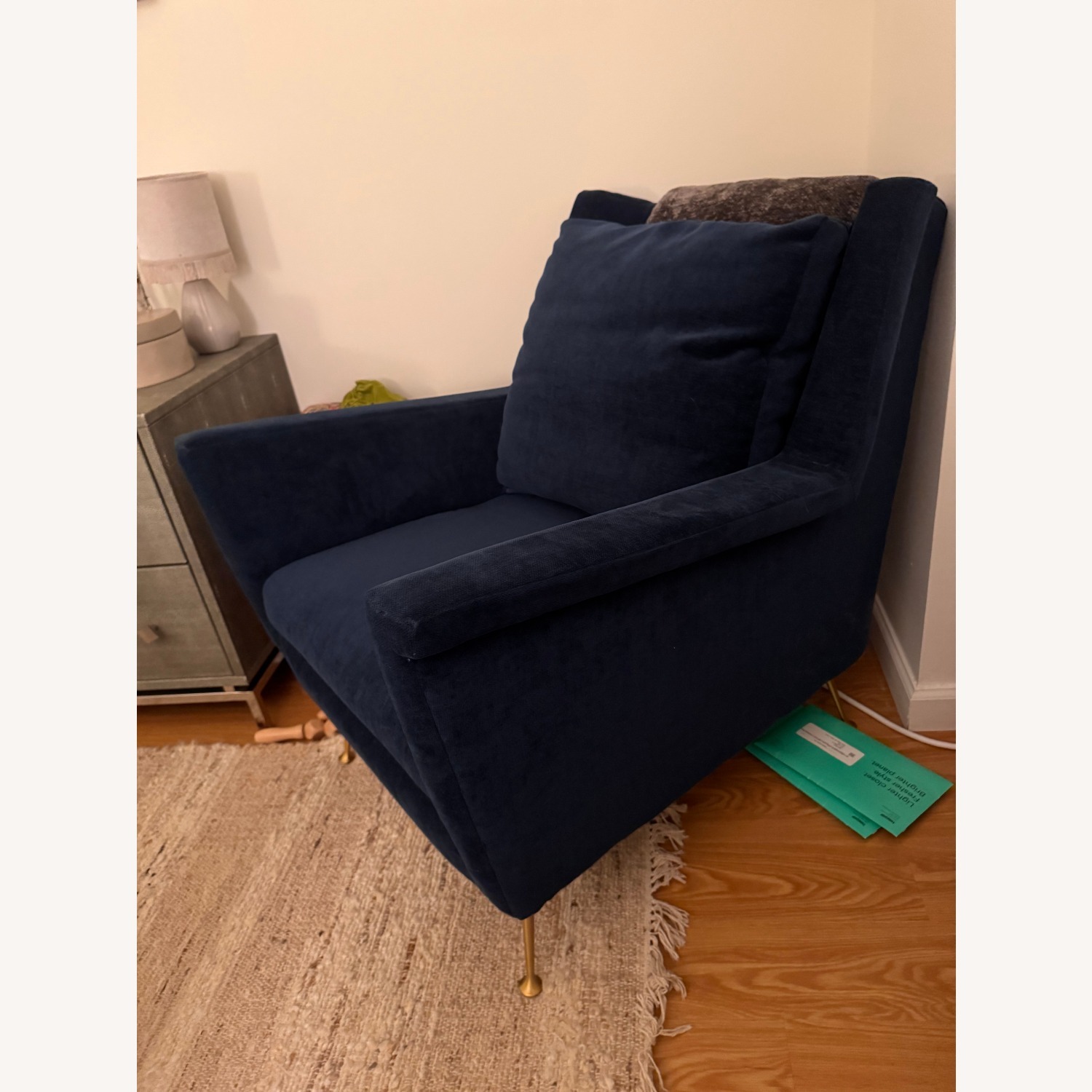 West Elm Carlo Blue Velvet Armchair - image-2
