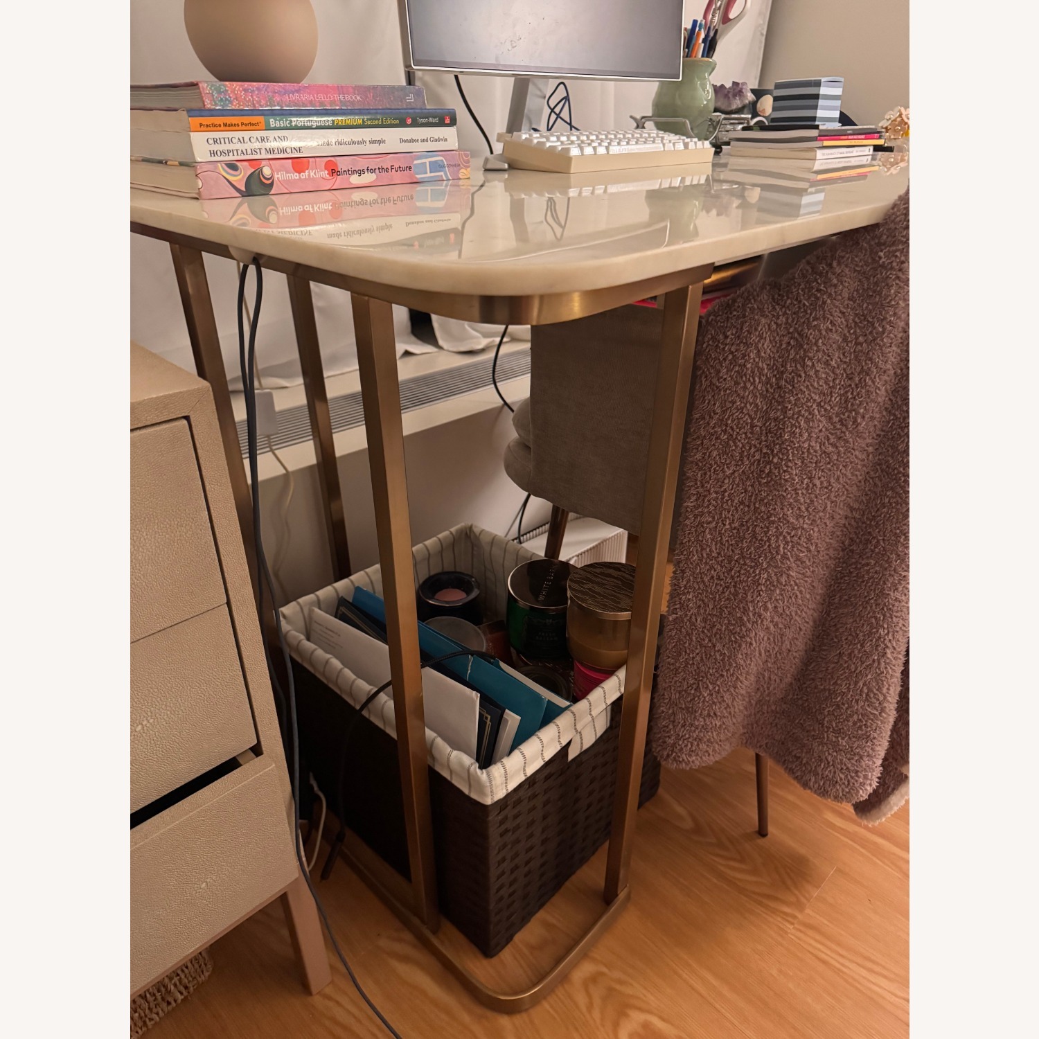 CB2 Dahlia White Marble Desk - image-2