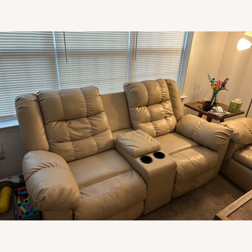 Used Light Brown Leather 2 Seater Sofa for sale on AptDeco