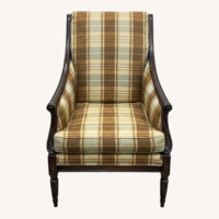 Drexel Custom Plaid Upholstered Wood Frame Chair