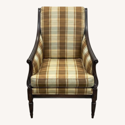 Used Drexel Custom Plaid Upholstered Wood Frame Chair for sale on AptDeco