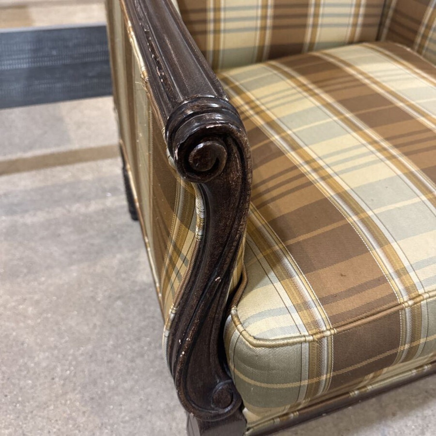 Drexel Custom Plaid Upholstered Wood Frame Chair - image-3