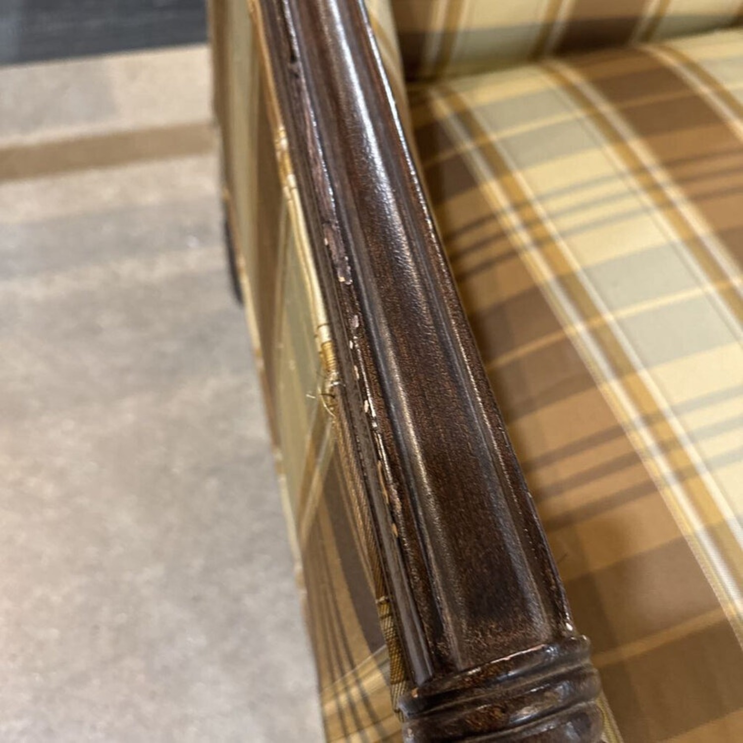 Drexel Custom Plaid Upholstered Wood Frame Chair - image-4