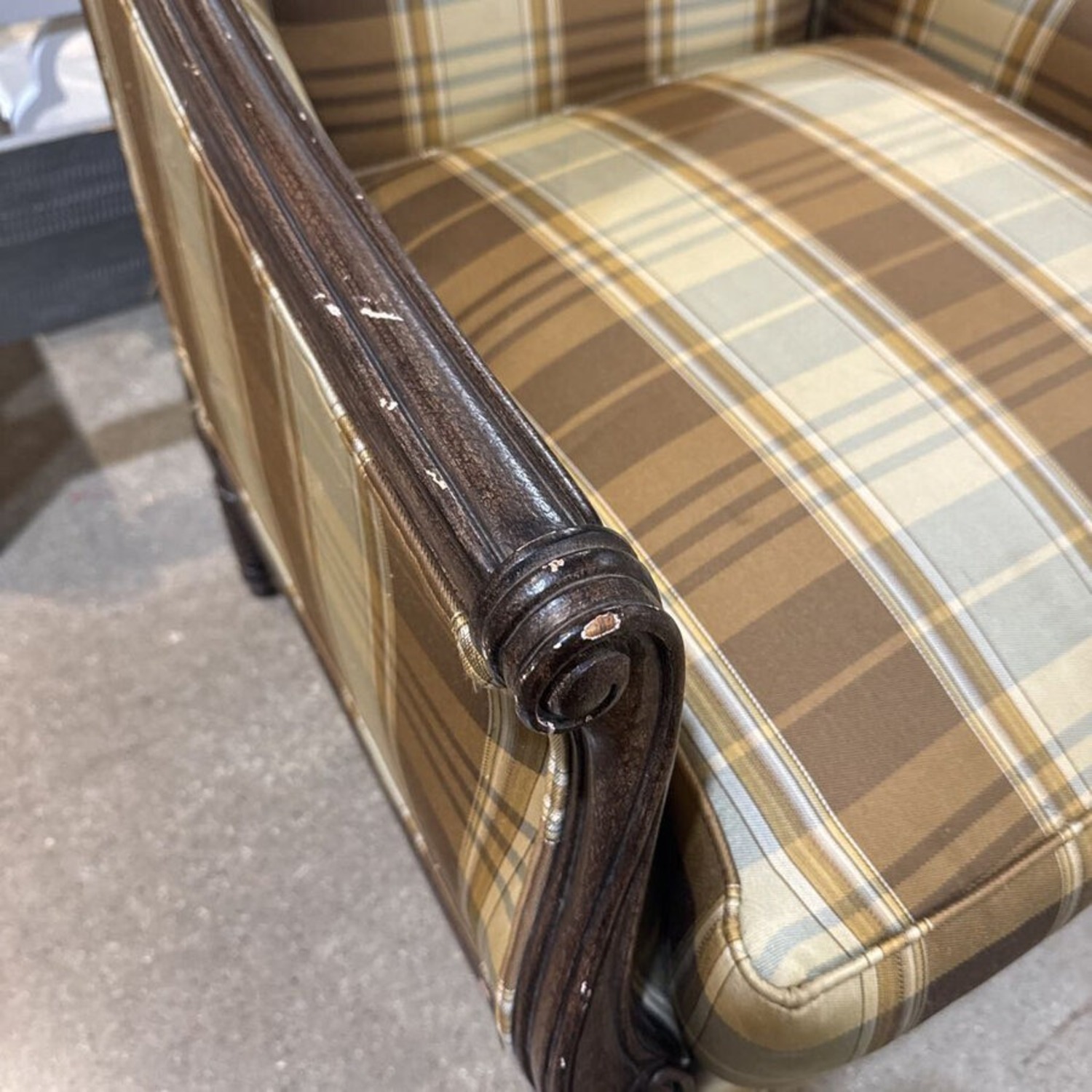 Drexel Custom Plaid Upholstered Wood Frame Chair - image-8