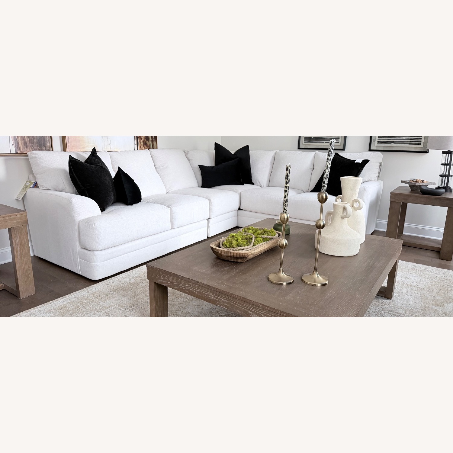White Fabric 3+ Piece Sectional - image-3
