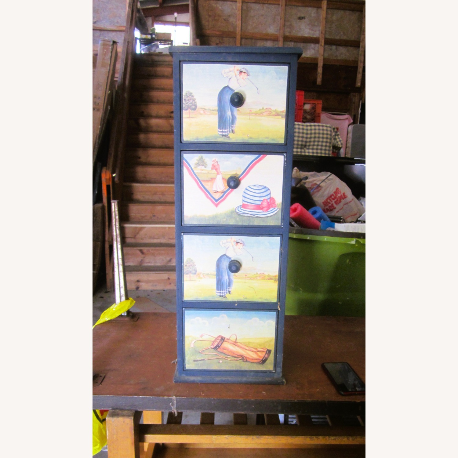 Vintage/Antique Finds Blue Wood Media Storage - image-1