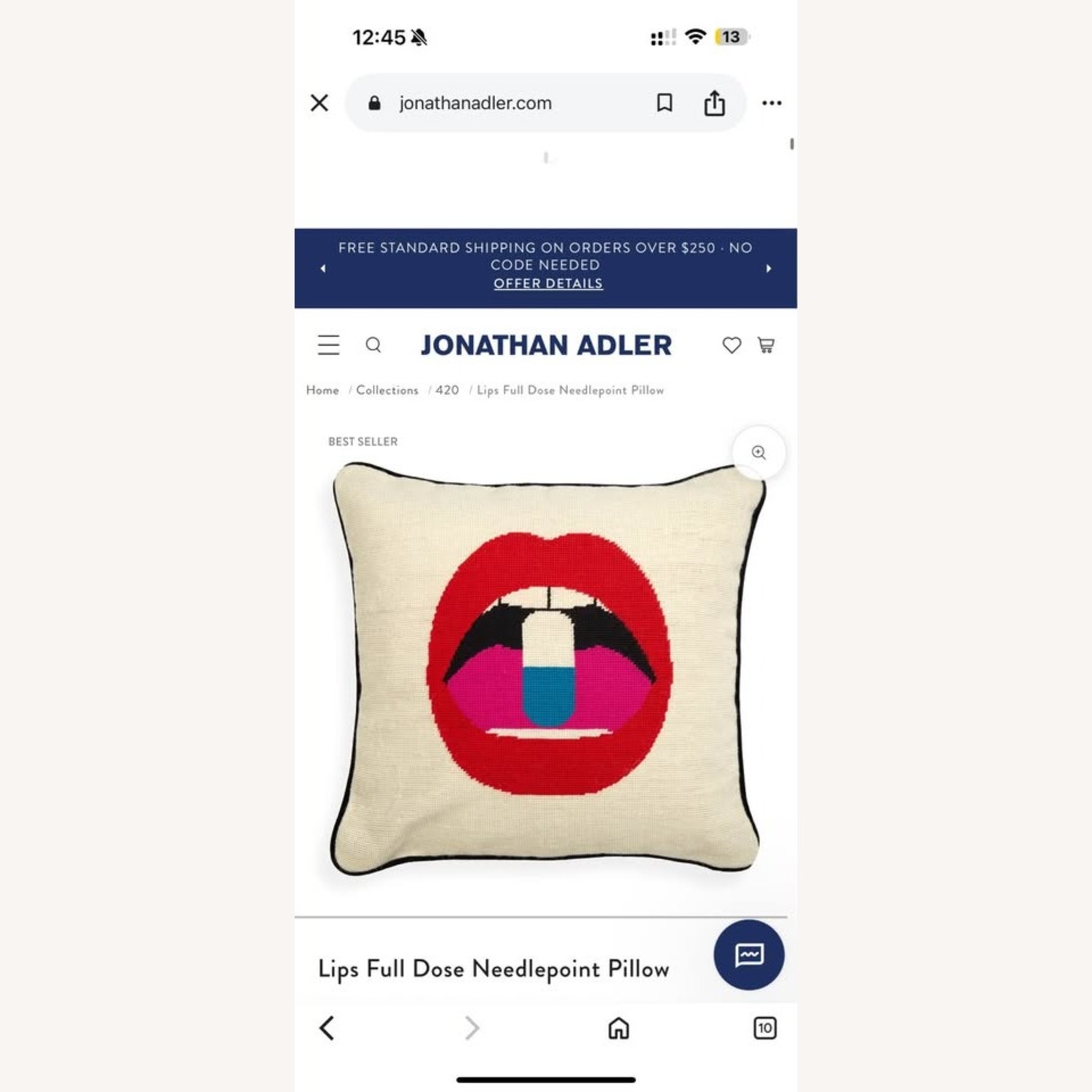 Jonathan Adler Lips Throw Pillow - image-2