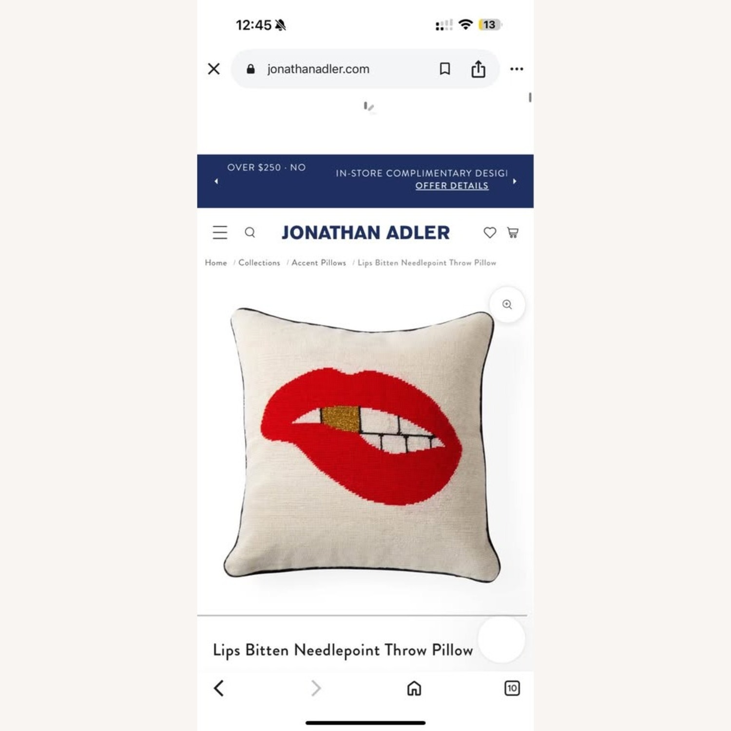 Jonathan Adler Lips Throw Pillow - image-3