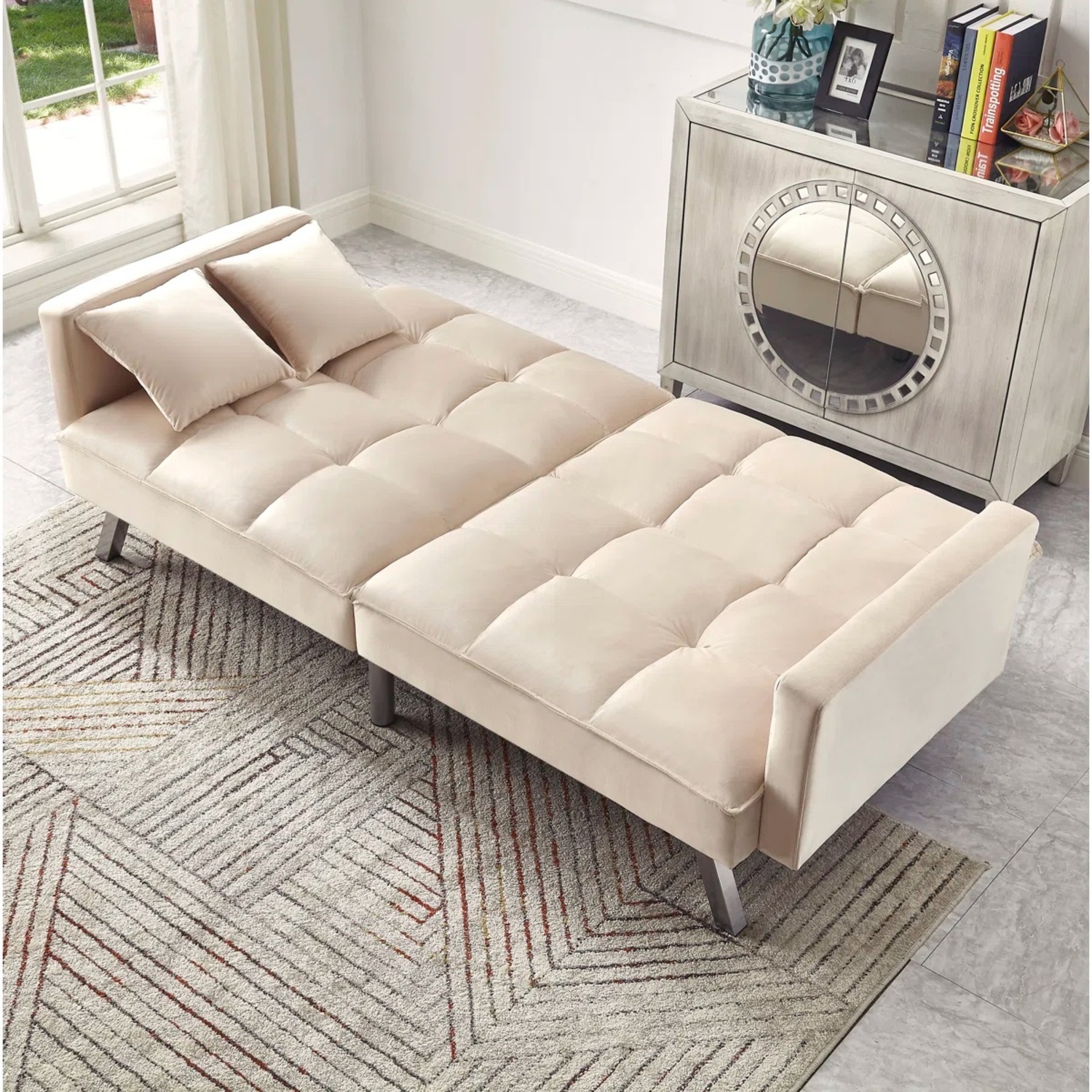 Wayfair Oren Ellis Gold Velvet Sleeper Sofa - image-5