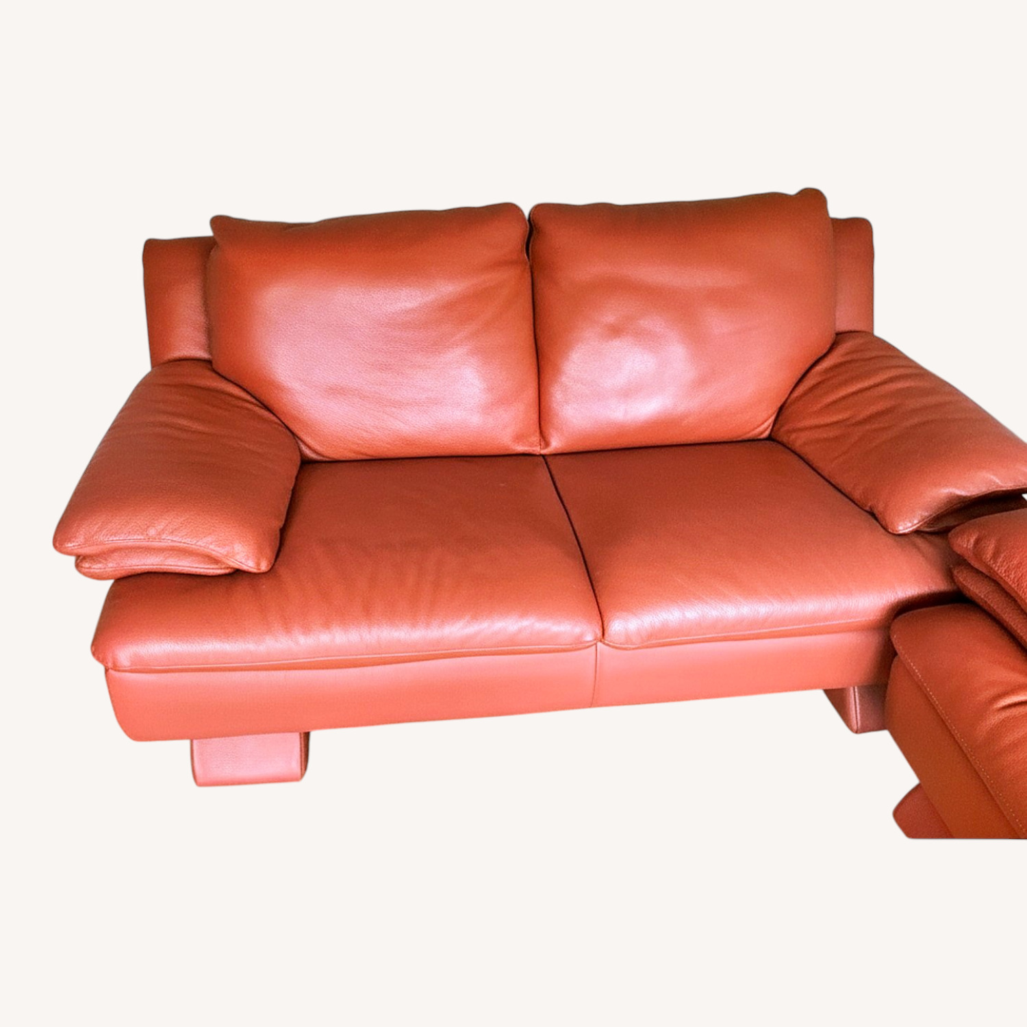Orange Leather 2 Seater Sofa - image-4