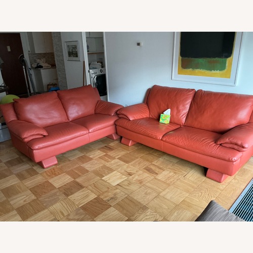 Used Orange Leather 2 Seater Sofa for sale on AptDeco