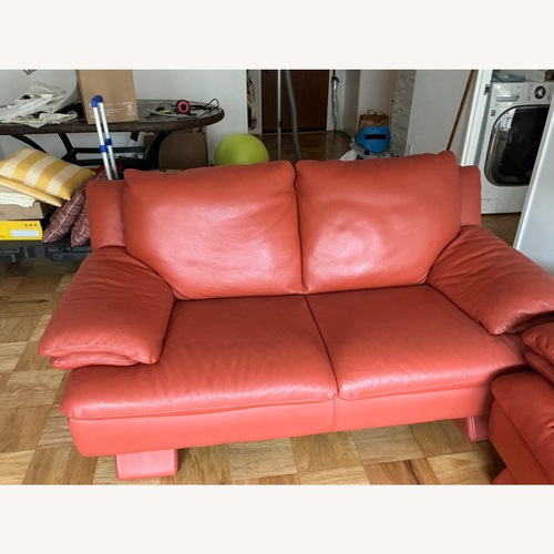 Used Orange Leather 2 Seater Sofa for sale on AptDeco
