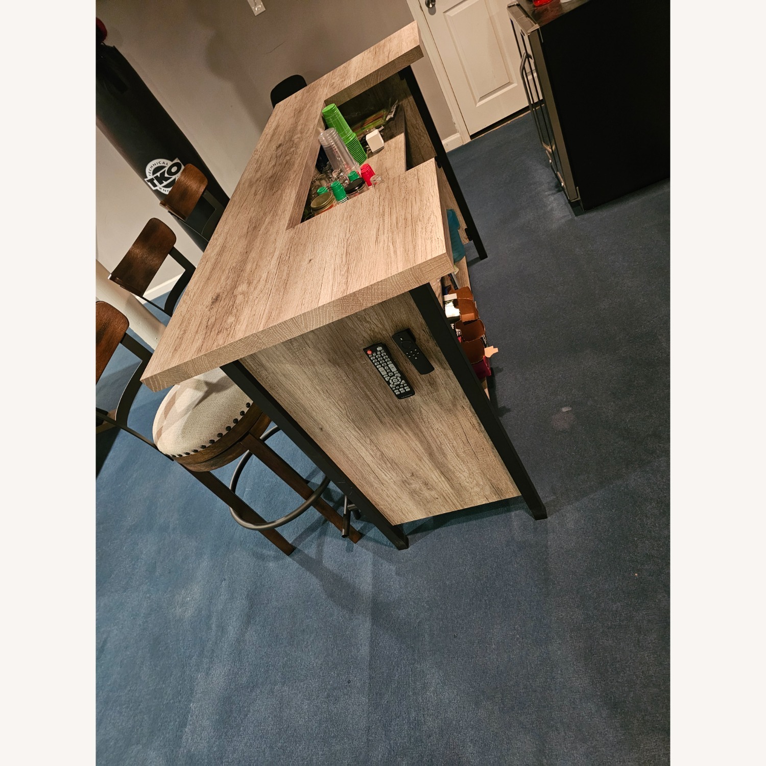 Natural Wood Bar Cart with 3 Stools - image-4