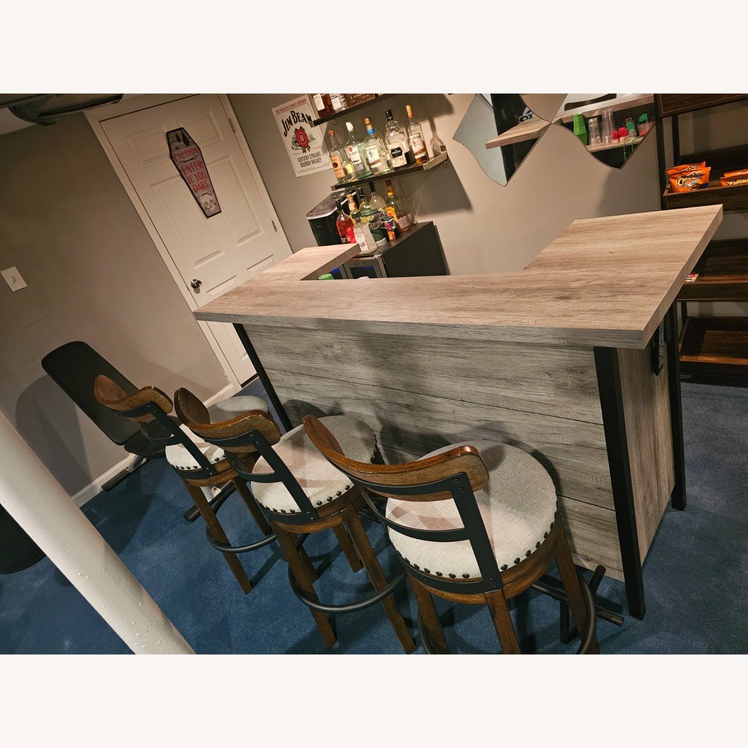 Natural Wood Bar Cart with 3 Stools - image-3