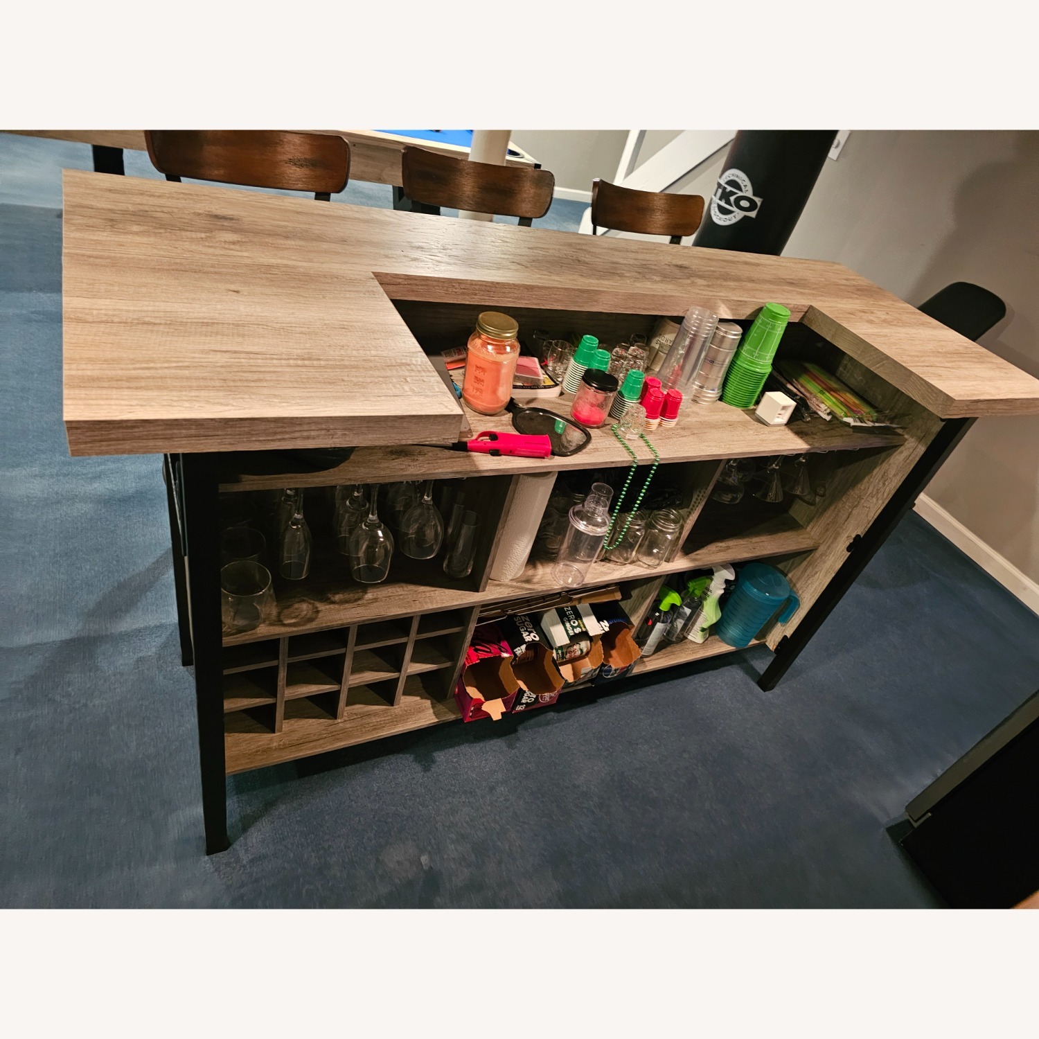 Natural Wood Bar Cart with 3 Stools - image-2