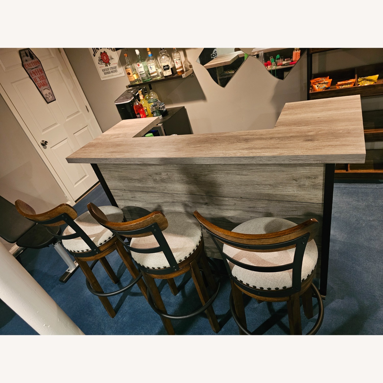 Natural Wood Bar Cart with 3 Stools - image-1