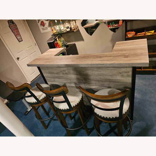 Used Natural Wood Bar Cart with 3 Stools for sale on AptDeco