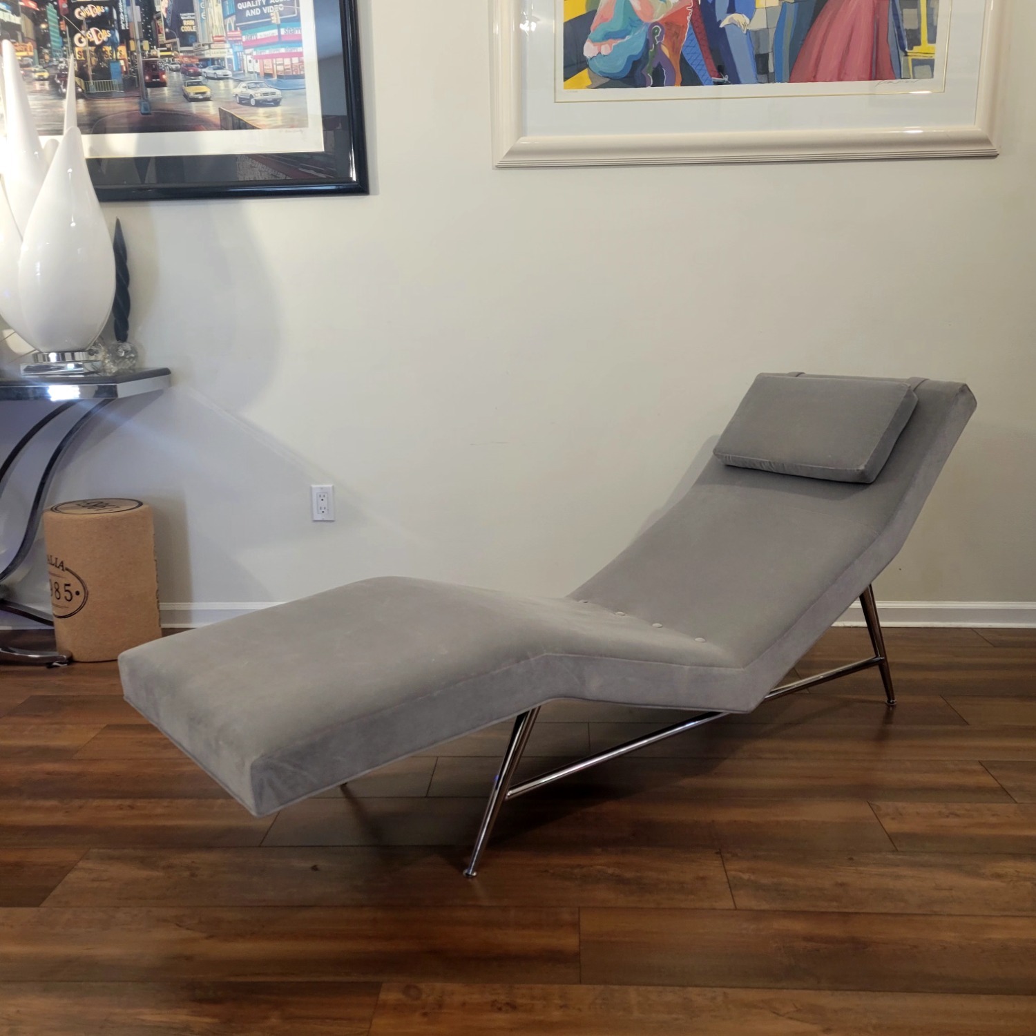 Milo Baughman Light Gray Velvet Chaise Lounge - image-6