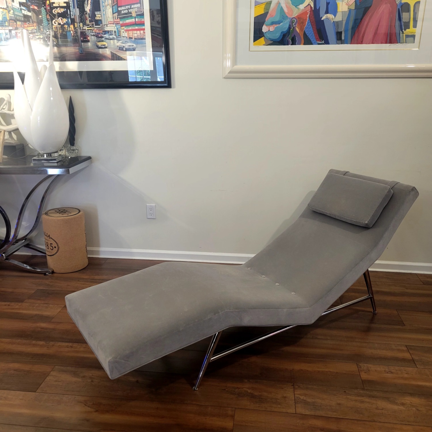 Milo Baughman Light Gray Velvet Chaise Lounge - image-4