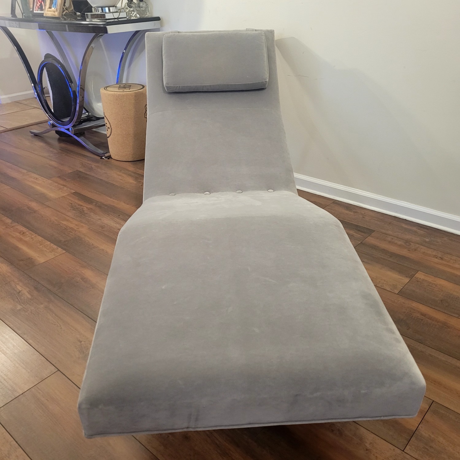 Milo Baughman Light Gray Velvet Chaise Lounge - image-10