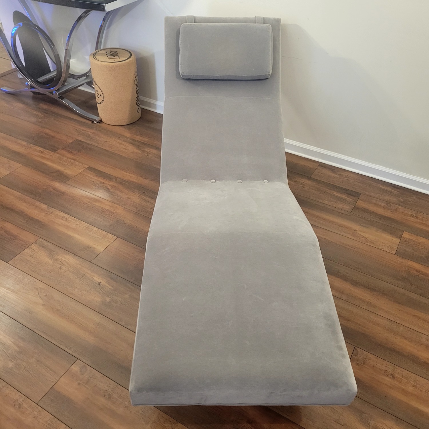 Milo Baughman Light Gray Velvet Chaise Lounge - image-7