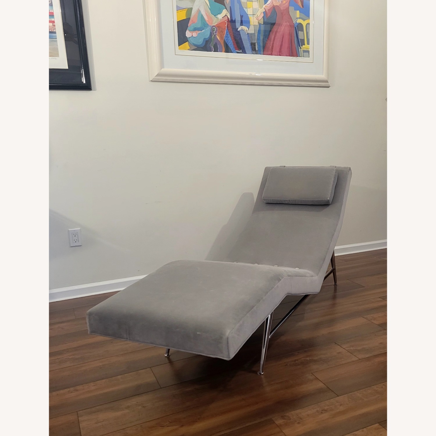 Milo Baughman Light Gray Velvet Chaise Lounge - image-3