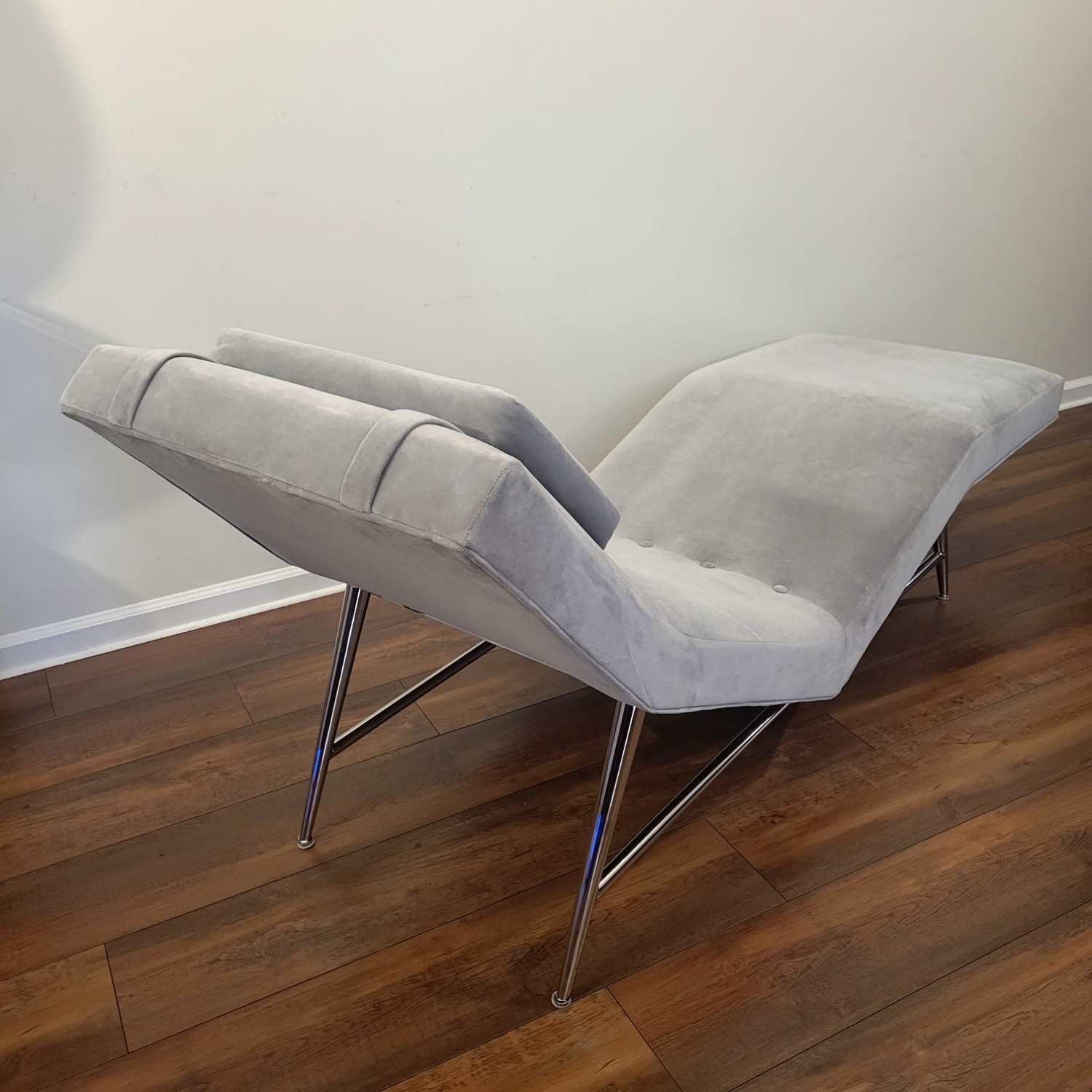 Milo Baughman Light Gray Velvet Chaise Lounge - image-9