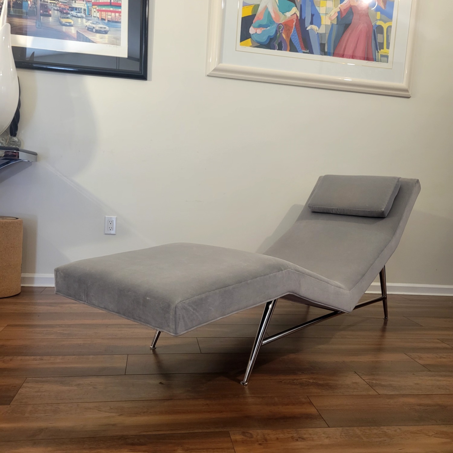 Milo Baughman Light Gray Velvet Chaise Lounge - image-5