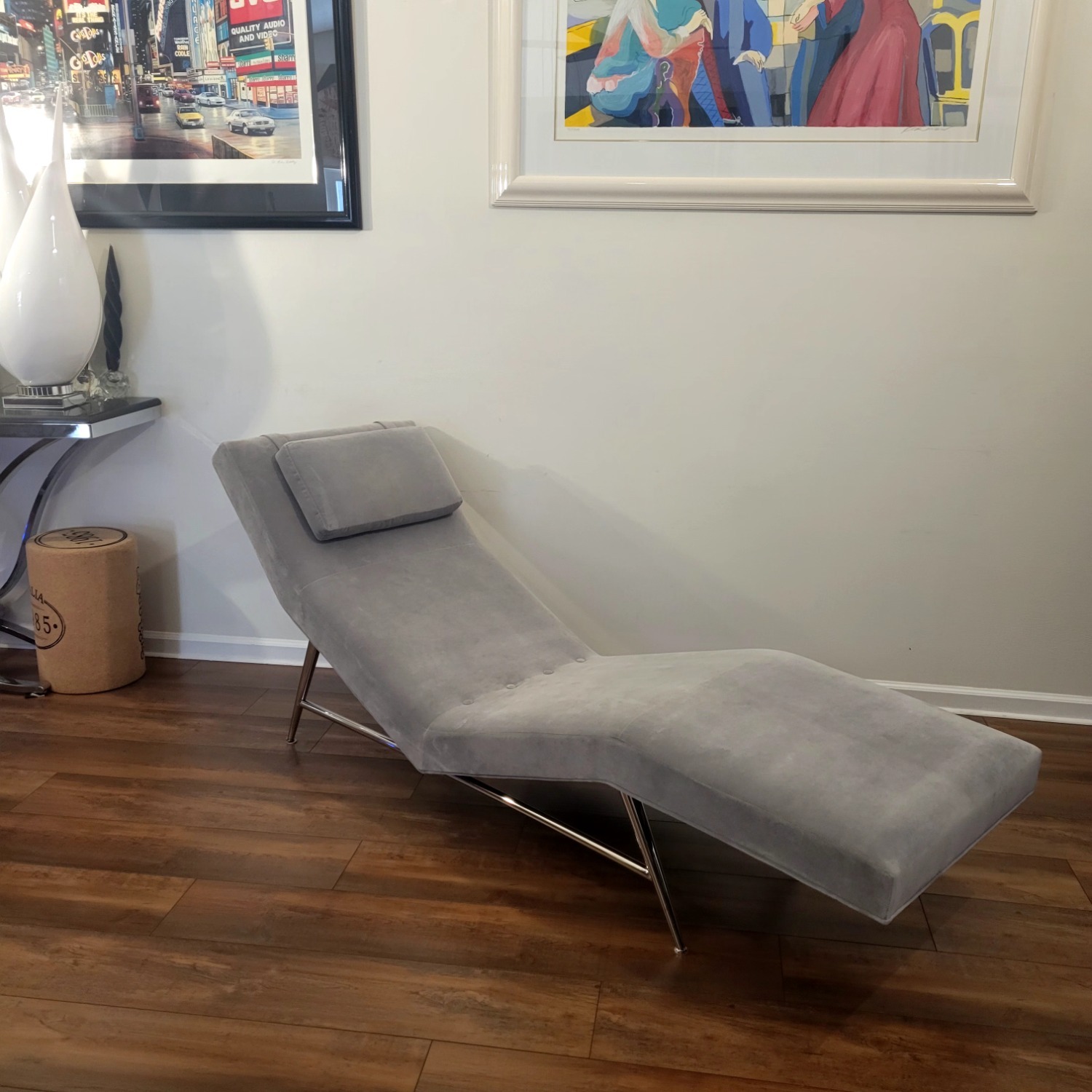 Milo Baughman Light Gray Velvet Chaise Lounge - image-11