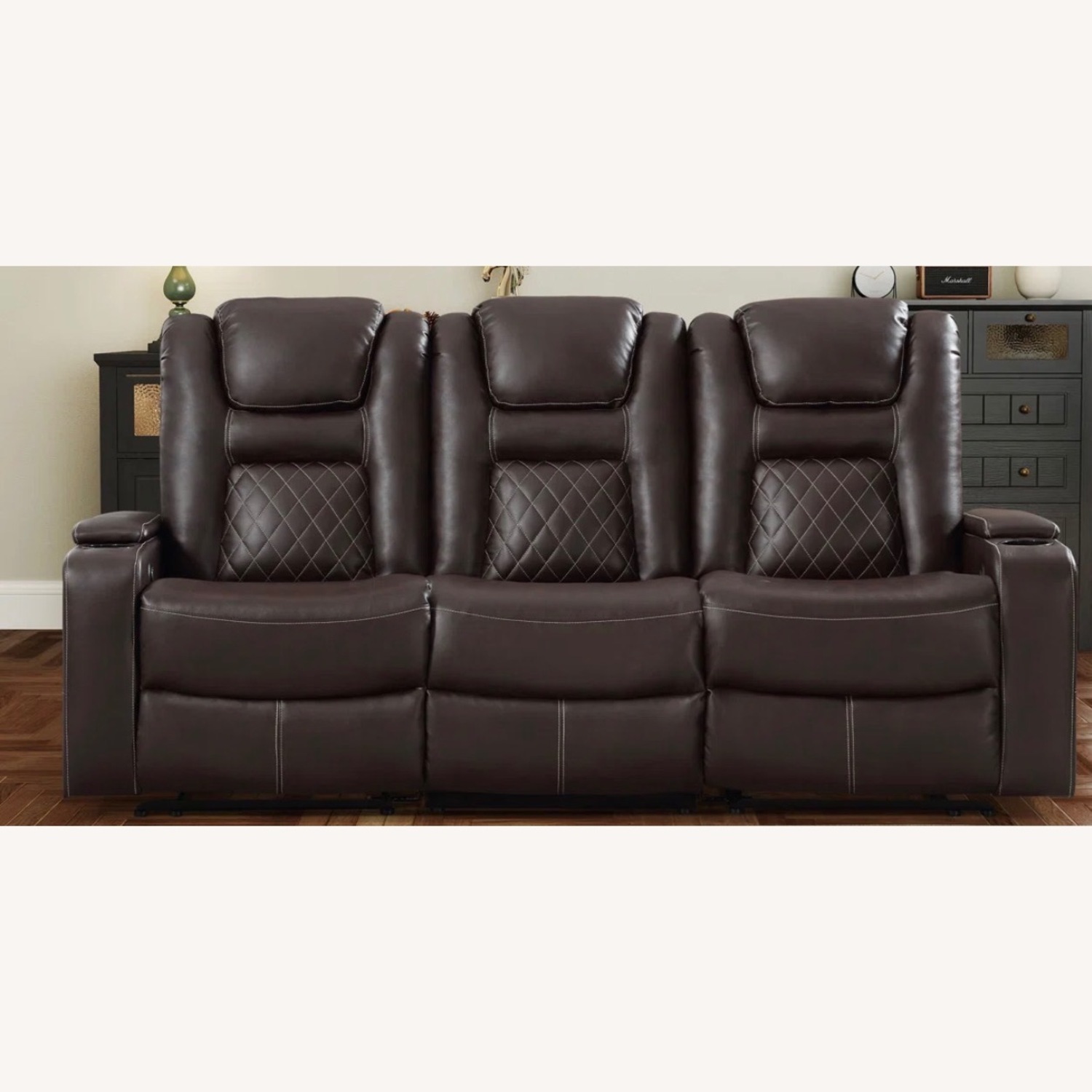 Dark Brown Leather 3+ Seater Sofa - image-3