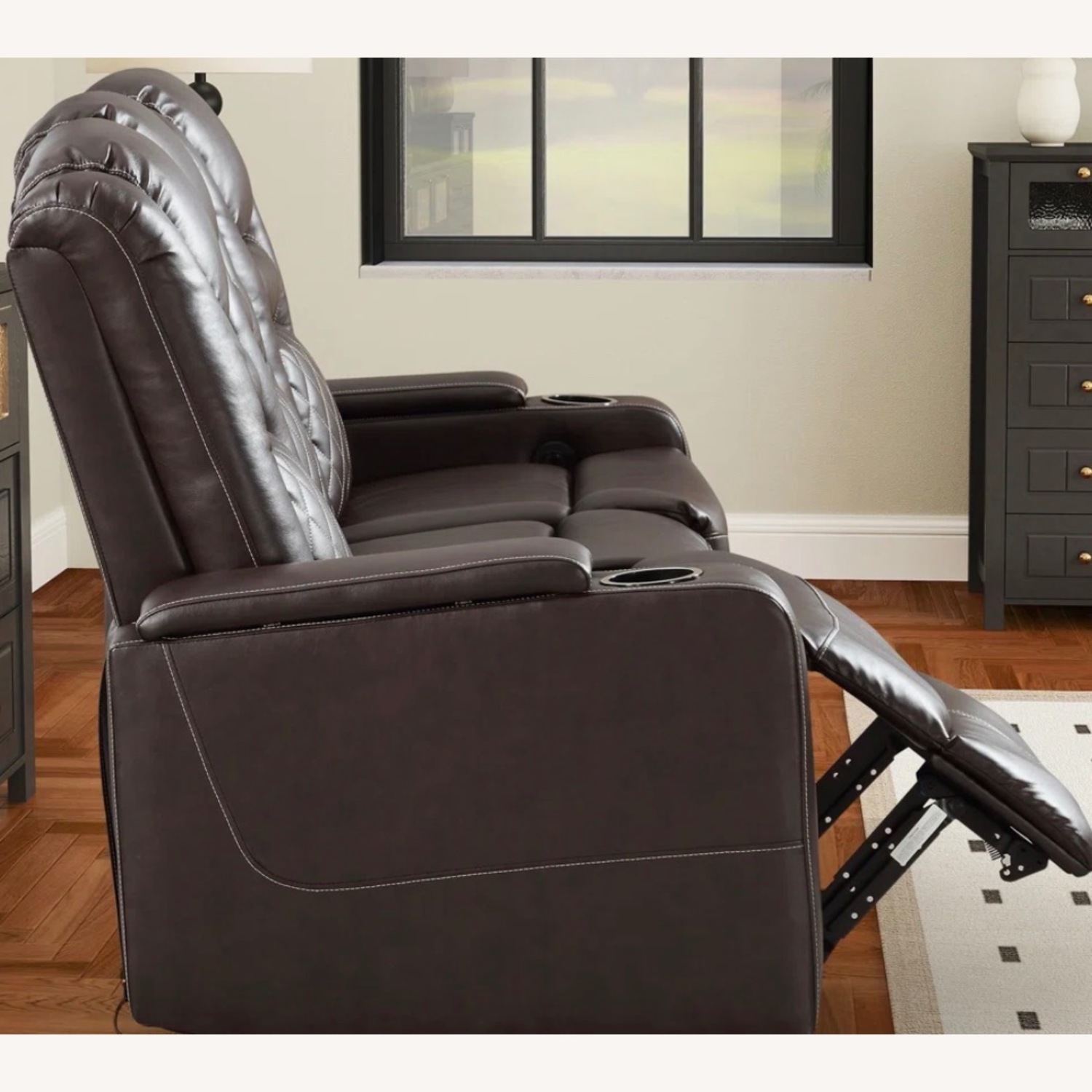 Dark Brown Leather 3+ Seater Sofa - image-2