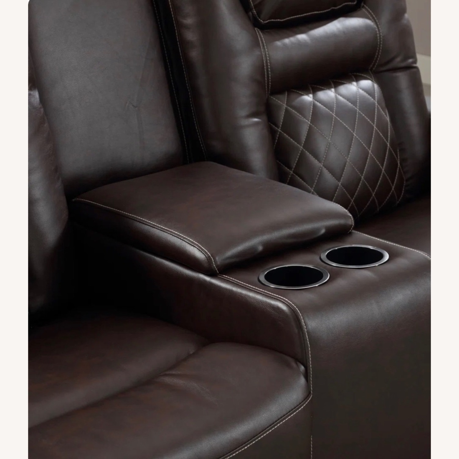 Dark Brown Leather Loveseat - image-5