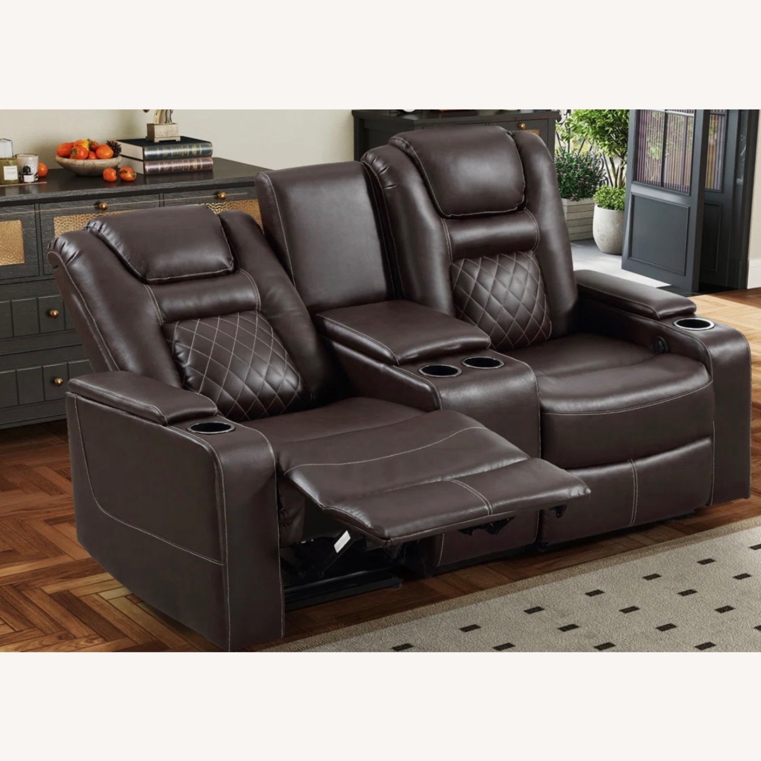 Dark Brown Leather Loveseat - image-2