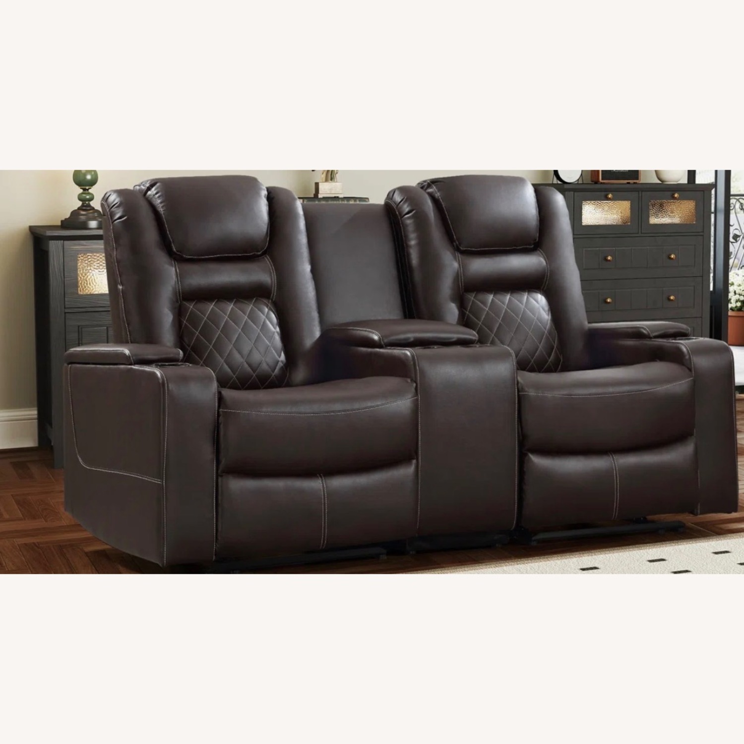 Dark Brown Leather Loveseat - image-4