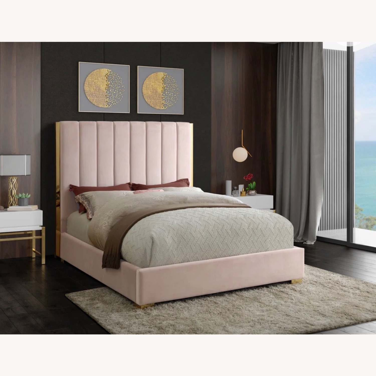  King Bed Velvet Upholstered Bed  - image-3