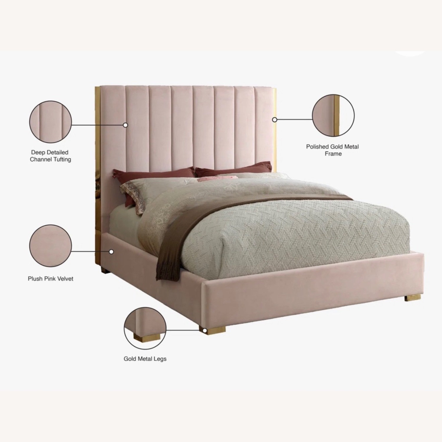  King Bed Velvet Upholstered Bed  - image-2